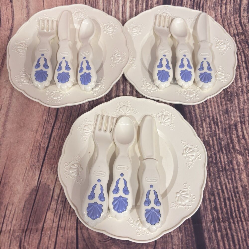 Little Tikes Elegant Victorian Tea Set 12pc Spoons Forks Knives Plates Vintage
